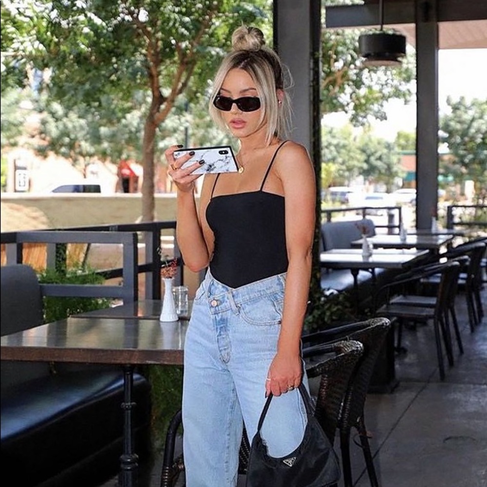 Square neck black bodysuit XS